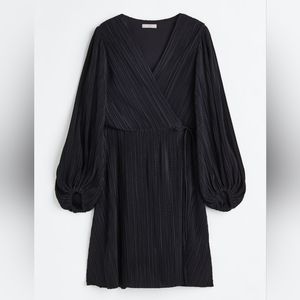 h&m pleated wrap dress XL black